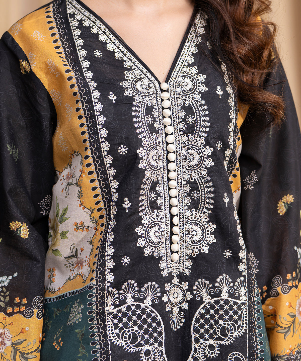 Women Printed Embroidered 3 Piece Suit - CLC644