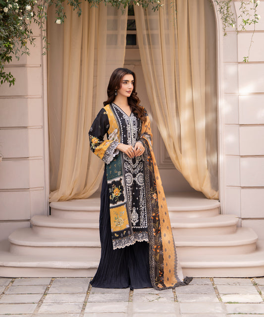 Women Printed Embroidered 3 Piece Suit - CLC644