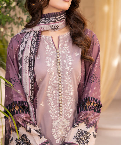 Women Printed Embroidered 3 Piece Suit - CLC645