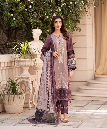 Women Printed Embroidered 3 Piece Suit - CLC645