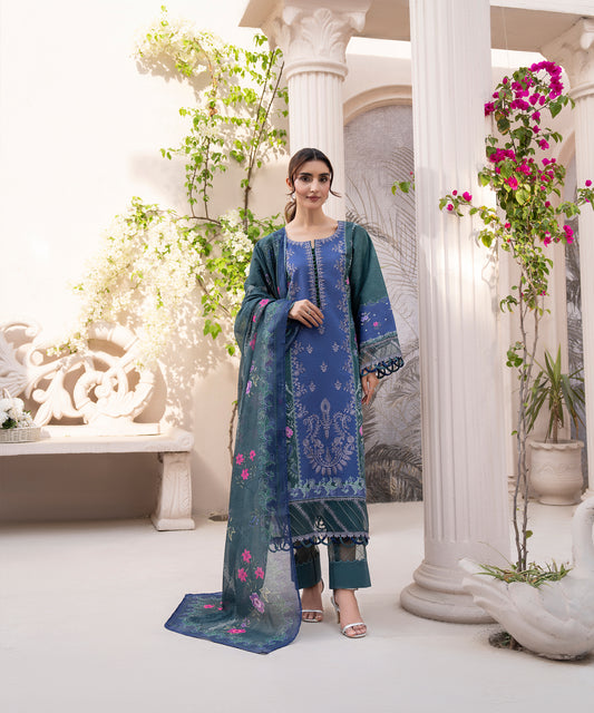 Women Printed Embroidered 3 Piece Suit - CLC646