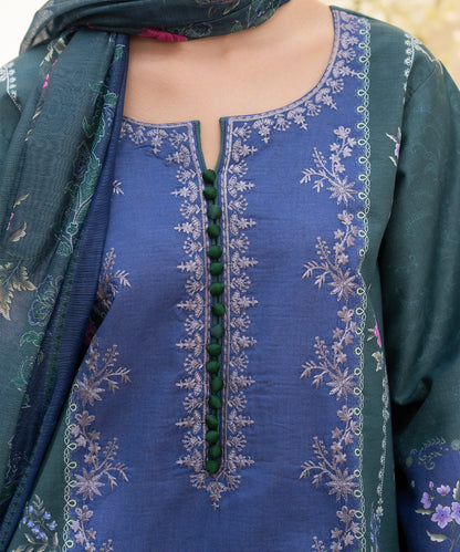 Women Printed Embroidered 3 Piece Suit - CLC646
