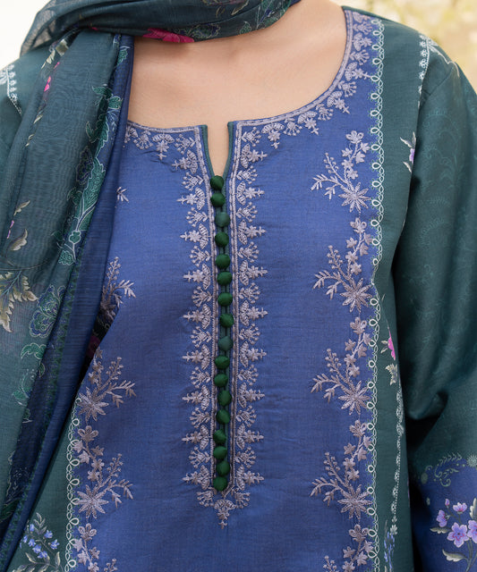 Women Printed Embroidered 3 Piece Suit - CLC646