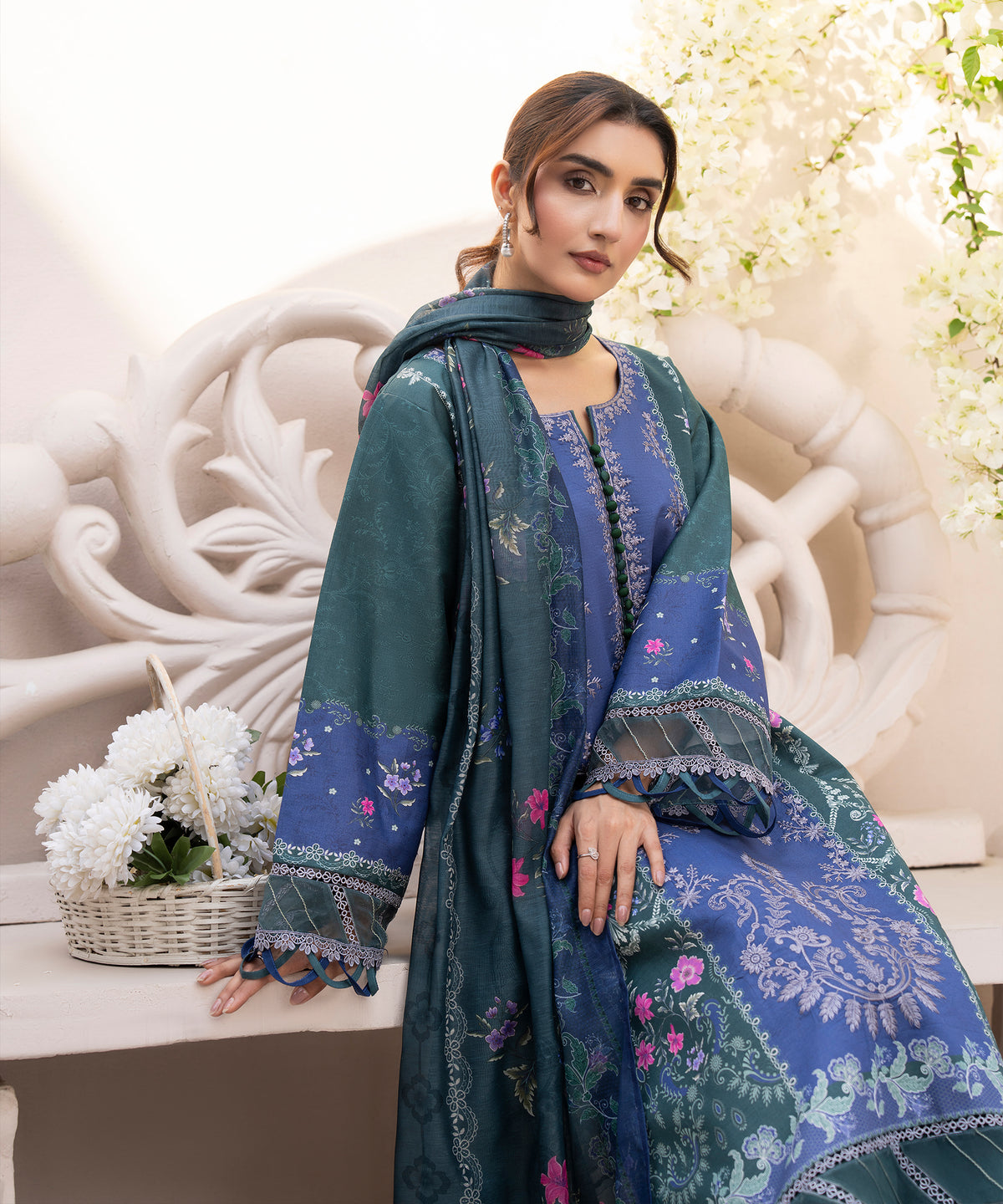 Women Printed Embroidered 3 Piece Suit - CLC646