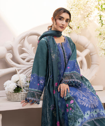 Women Printed Embroidered 3 Piece Suit - CLC646