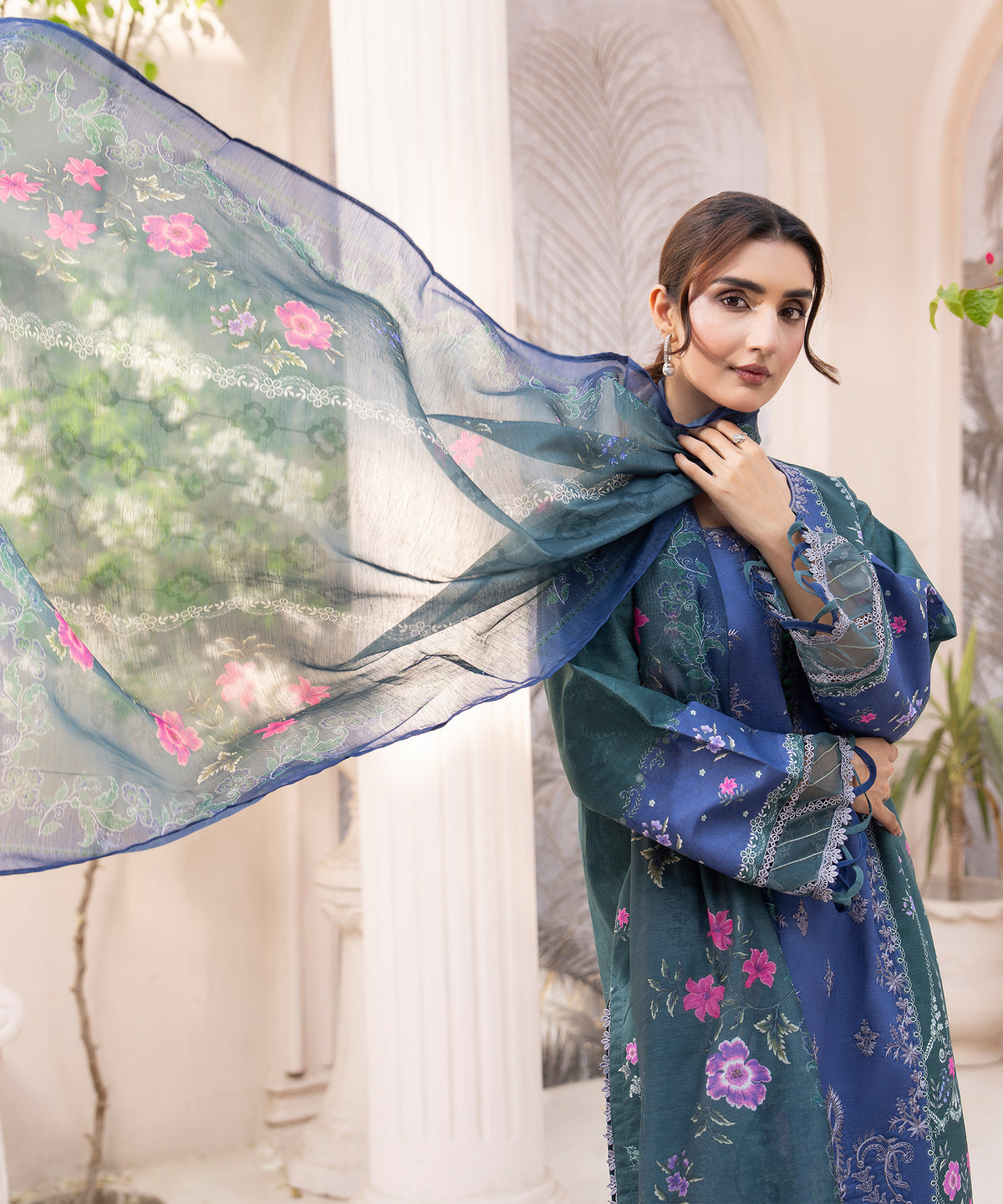 Women Printed Embroidered 3 Piece Suit - CLC646