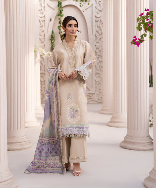 Women Printed Embroidered 3 Piece Suit - CLC647