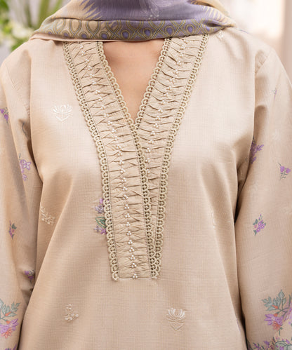 Women Printed Embroidered 3 Piece Suit - CLC647