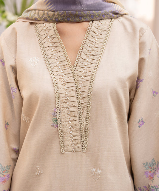 Women Printed Embroidered 3 Piece Suit - CLC647