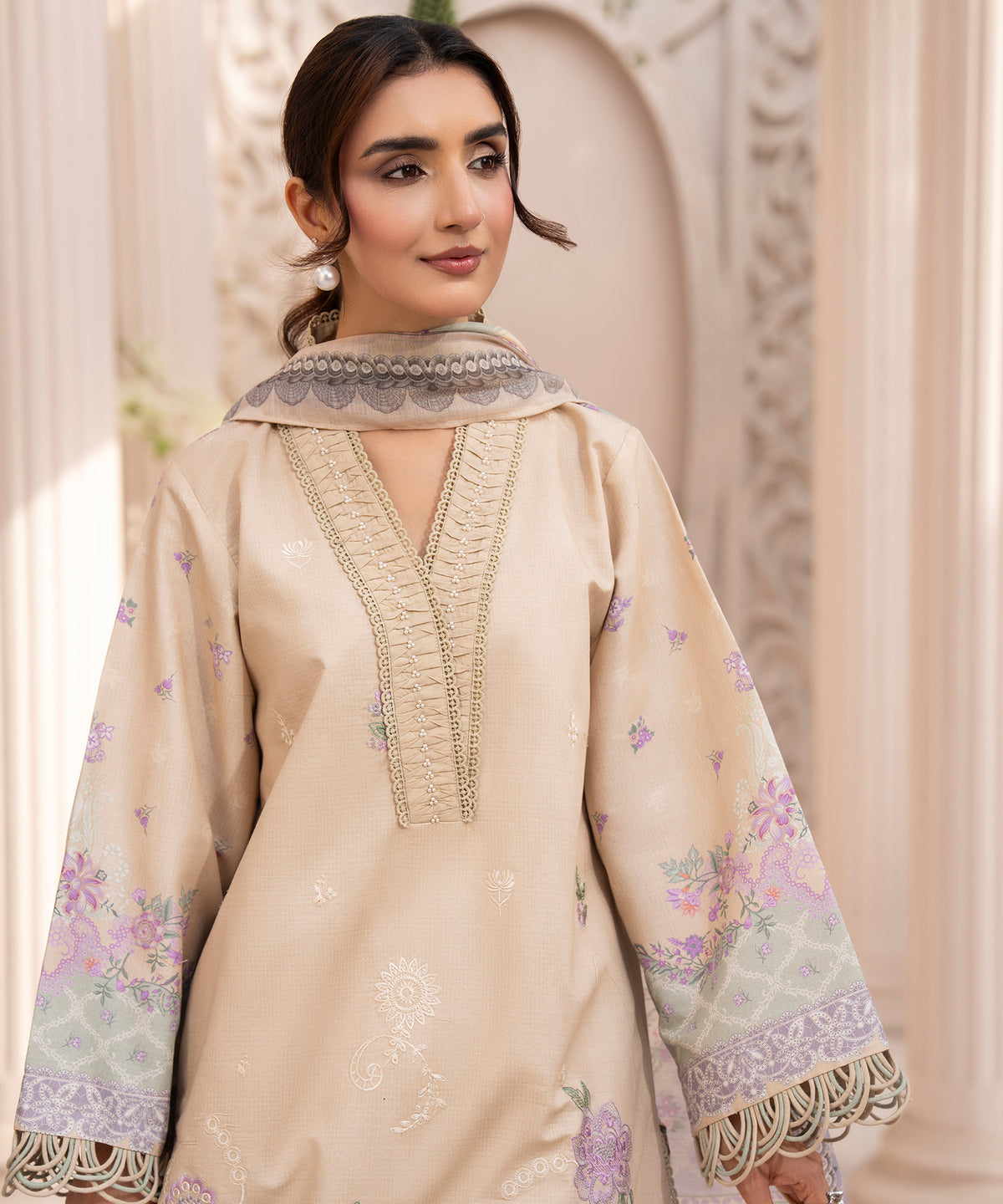 Women Printed Embroidered 3 Piece Suit - CLC647
