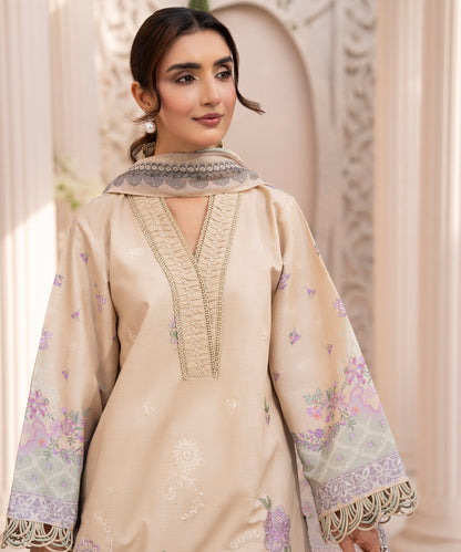 Women Printed Embroidered 3 Piece Suit - CLC647