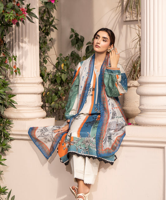 Women Printed Embroidered 3 Piece Suit - CLC648
