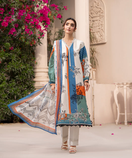 Women Printed Embroidered 3 Piece Suit - CLC648