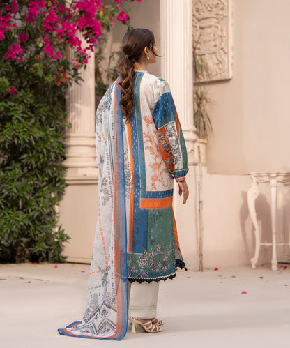 Women Printed Embroidered 3 Piece Suit - CLC648