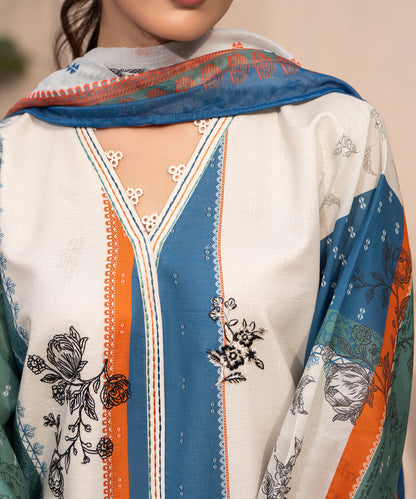 Women Printed Embroidered 3 Piece Suit - CLC648