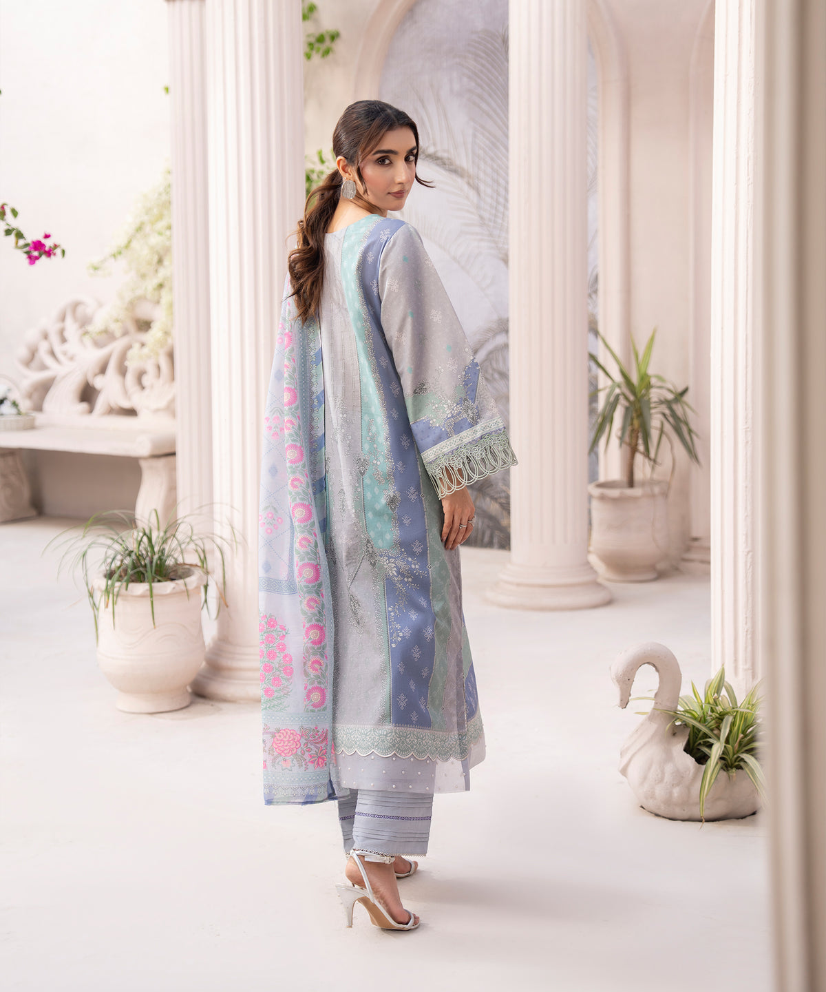 Women Printed Embroidered 3 Piece Suit - CLC649
