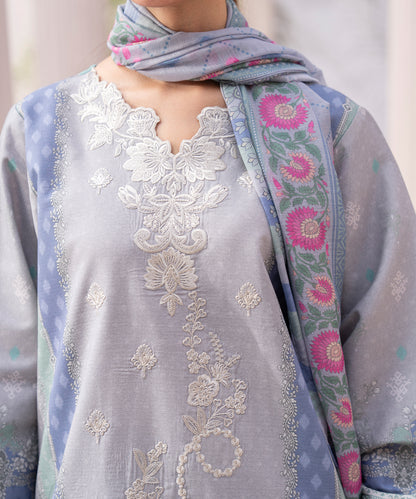 Women Printed Embroidered 3 Piece Suit - CLC649