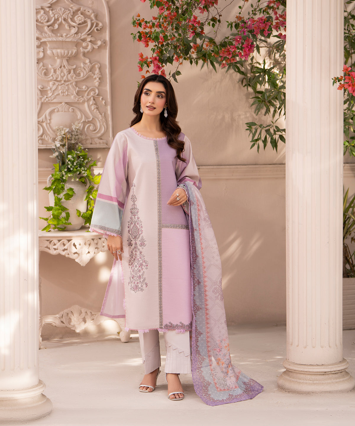 Women Printed Embroidered 3 Piece Suit - CLC650