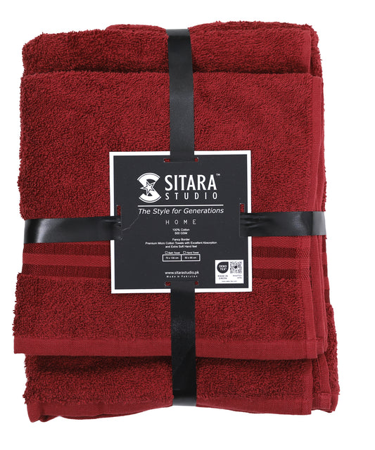 Fancy Border Towel - Maroon