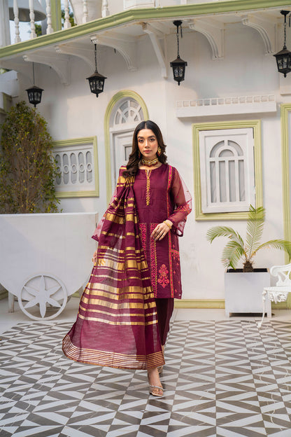 Women Solid Embroidered 3 Piece Suit - LDS852