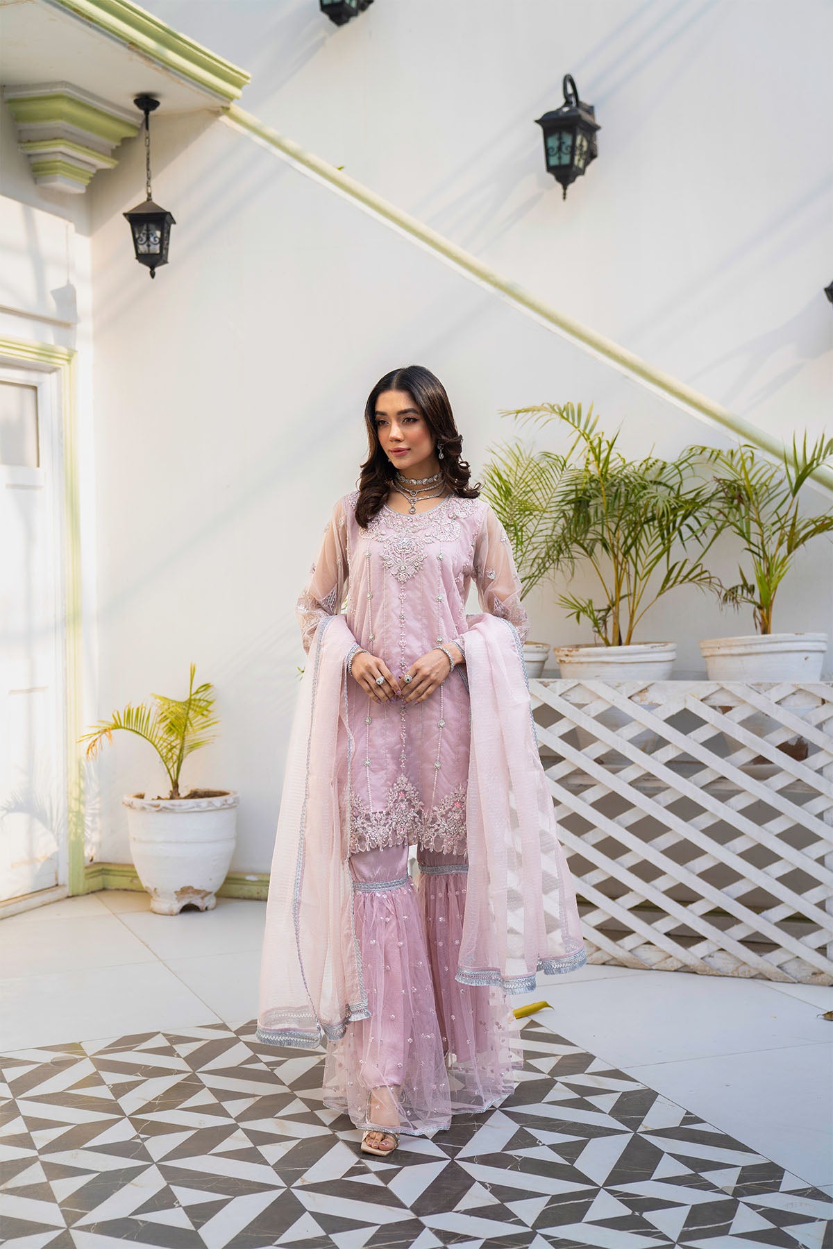 Women Solid Embroidered 3 Piece Suit - LDS844