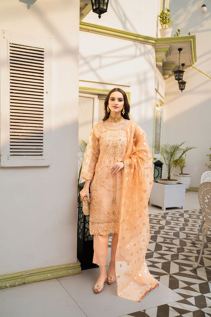 Women Solid Embroidered 3 Piece Suit - LDS799