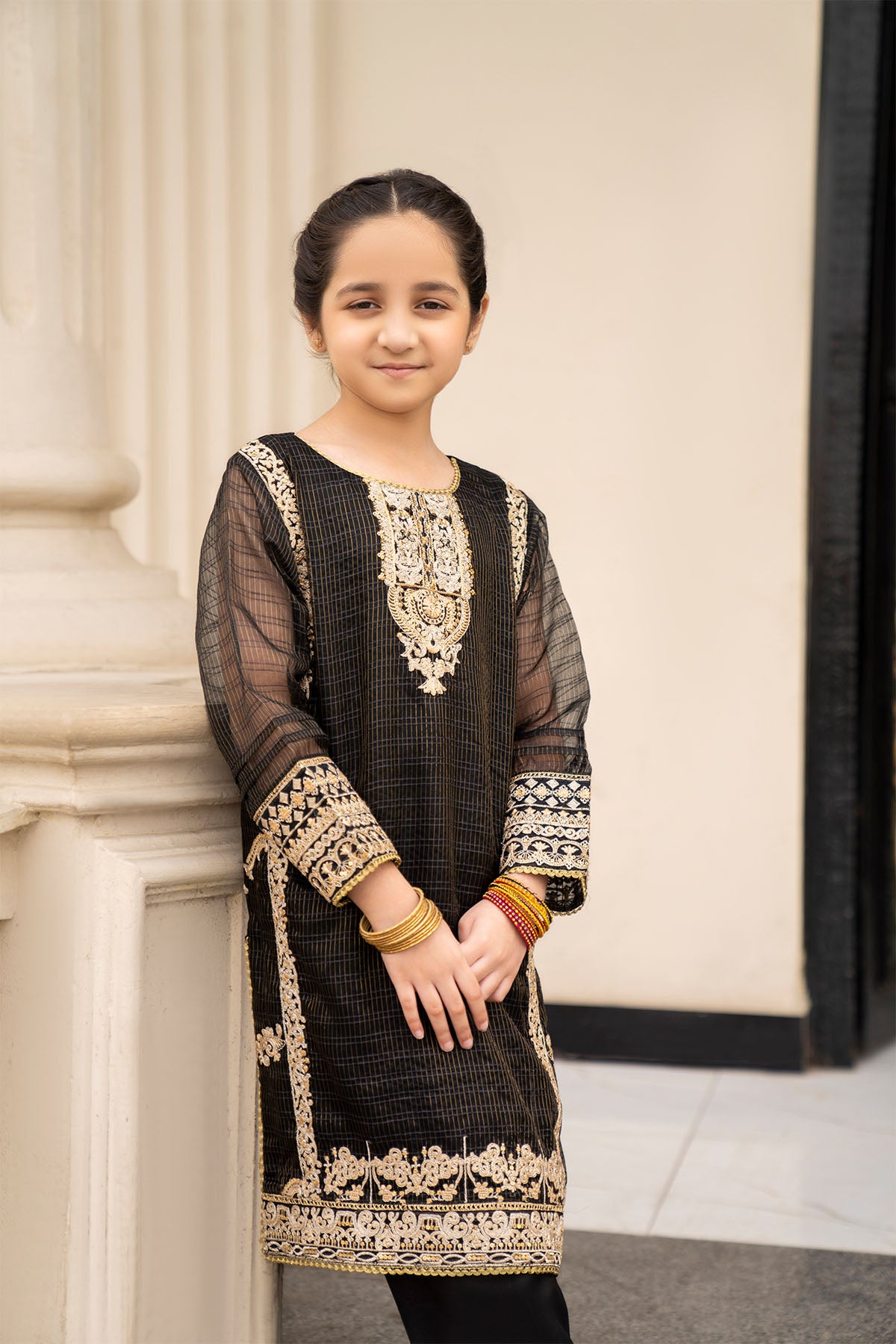 Girls Solid Embroidered 2 piece Suit