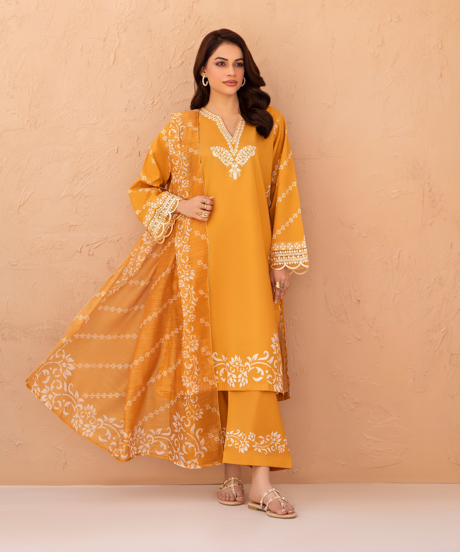 3PC Printed Embroidered Suit  - LDS 1325