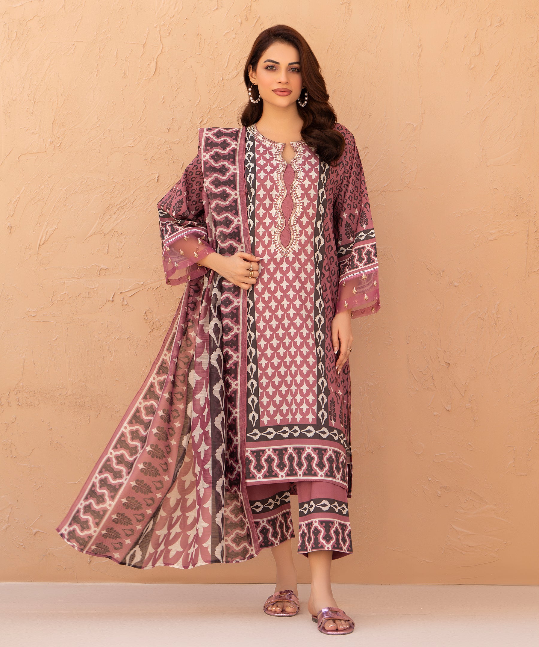 3PC Printed Embroidered Suit  - LDS 1326
