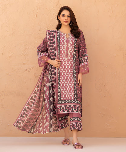 Women Printed Embroidered 3 Piece Suit - LDS1326