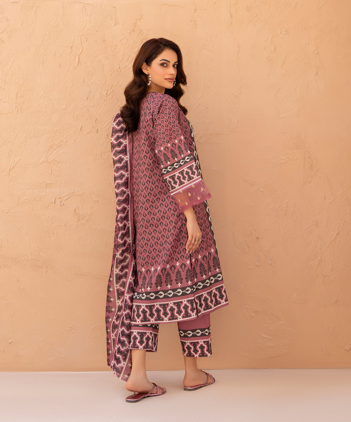 Women Printed Embroidered 3 Piece Suit - LDS1326
