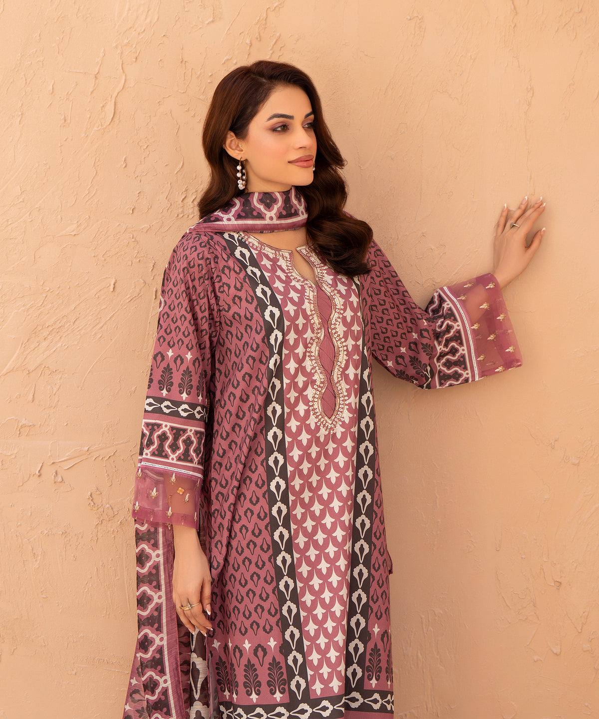 Women Printed Embroidered 3 Piece Suit - LDS1326
