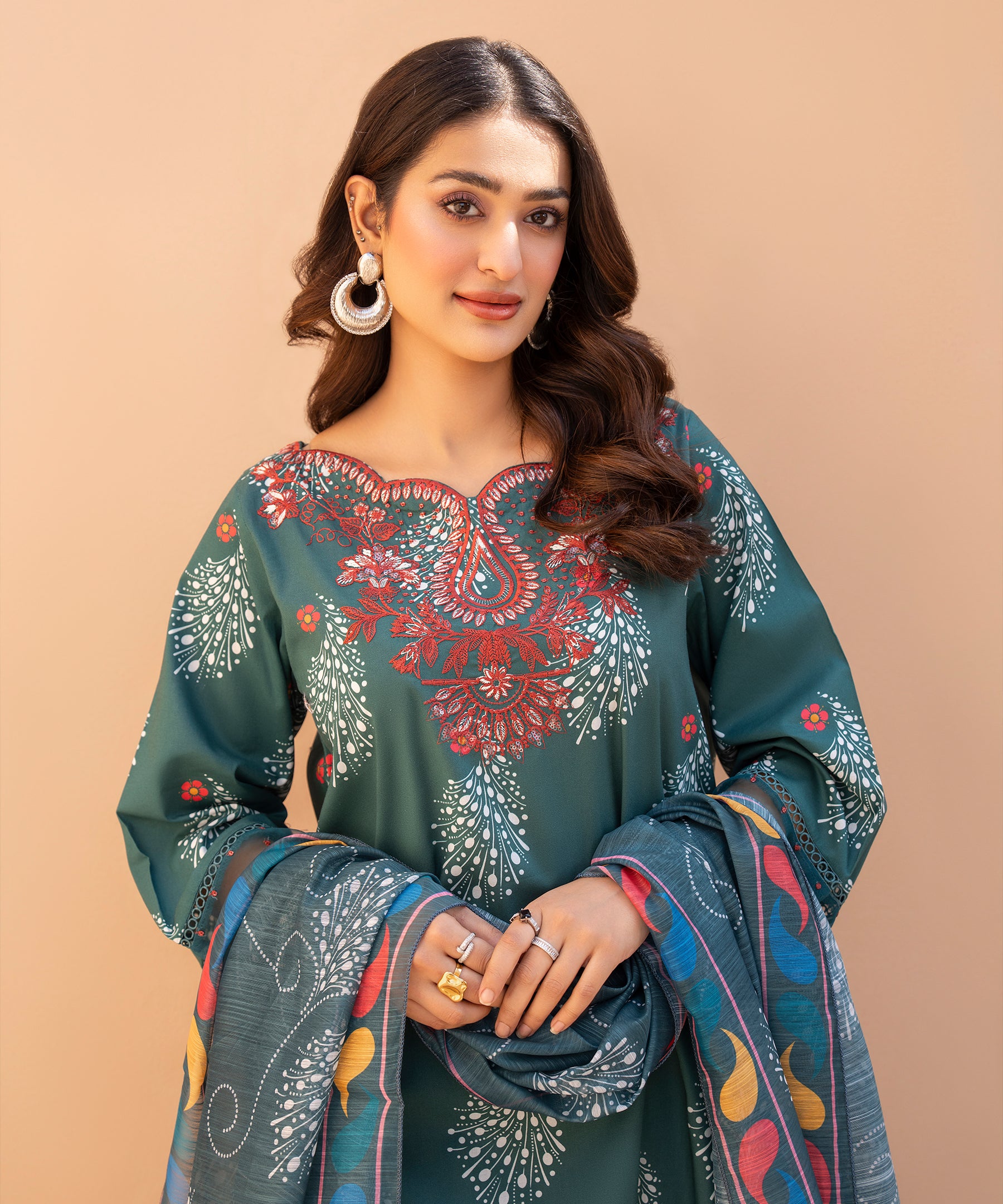 3PC Printed Embroidered Suit  - LDS 1329