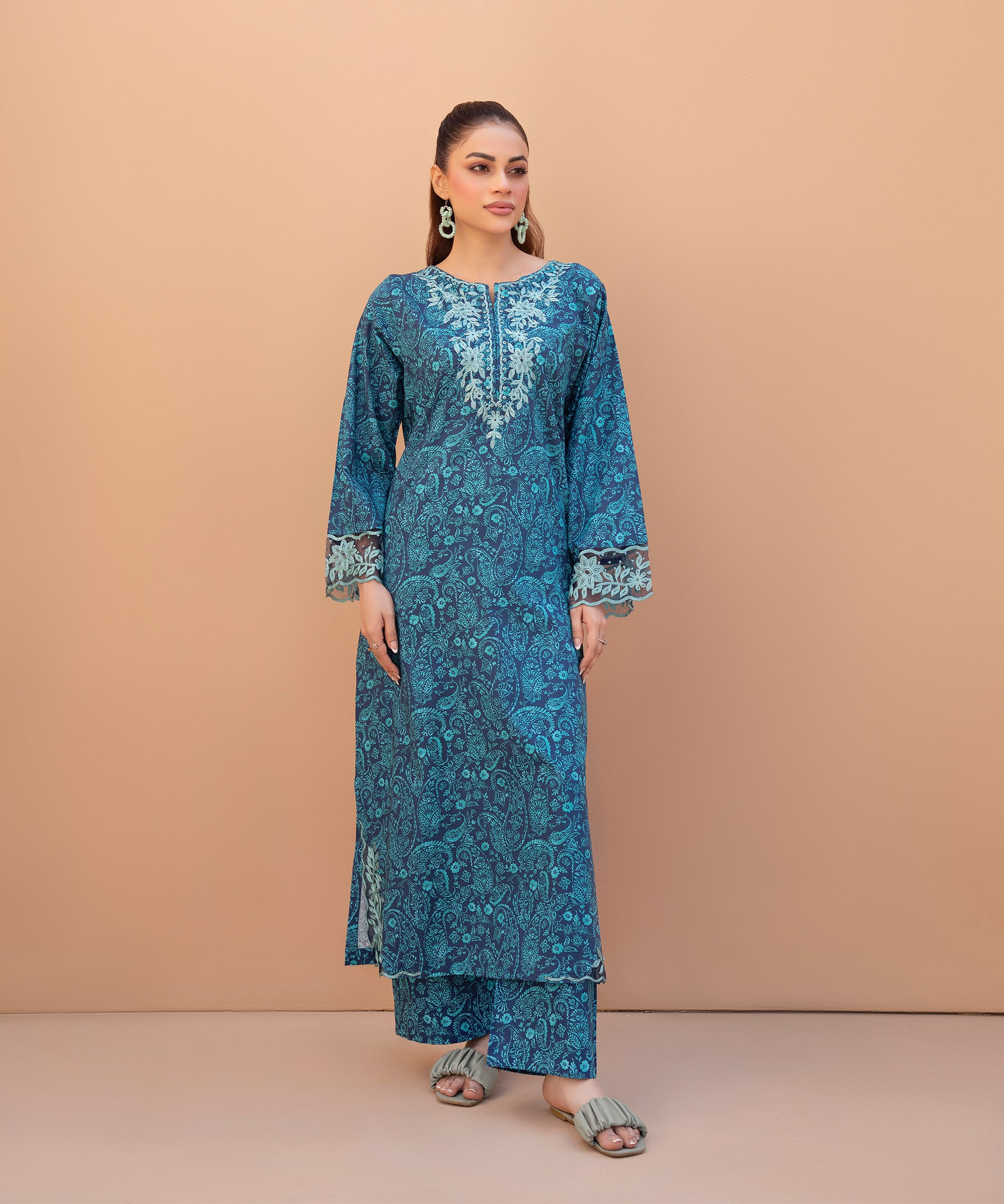 2PC Printed Embroidered Suit  - LDS 1331