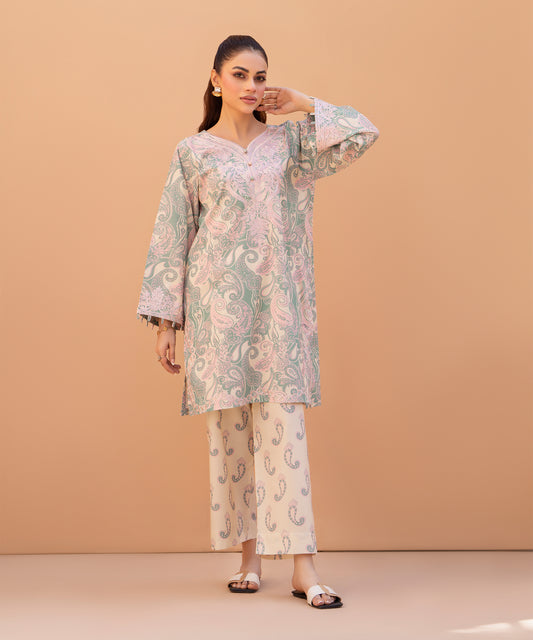 2PC Printed Embroidered Suit - LDS 1333