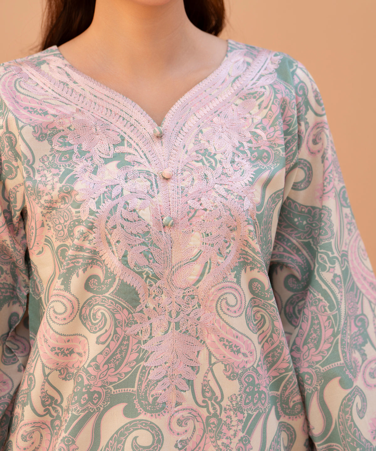 2PC Printed Embroidered Suit - LDS 1333