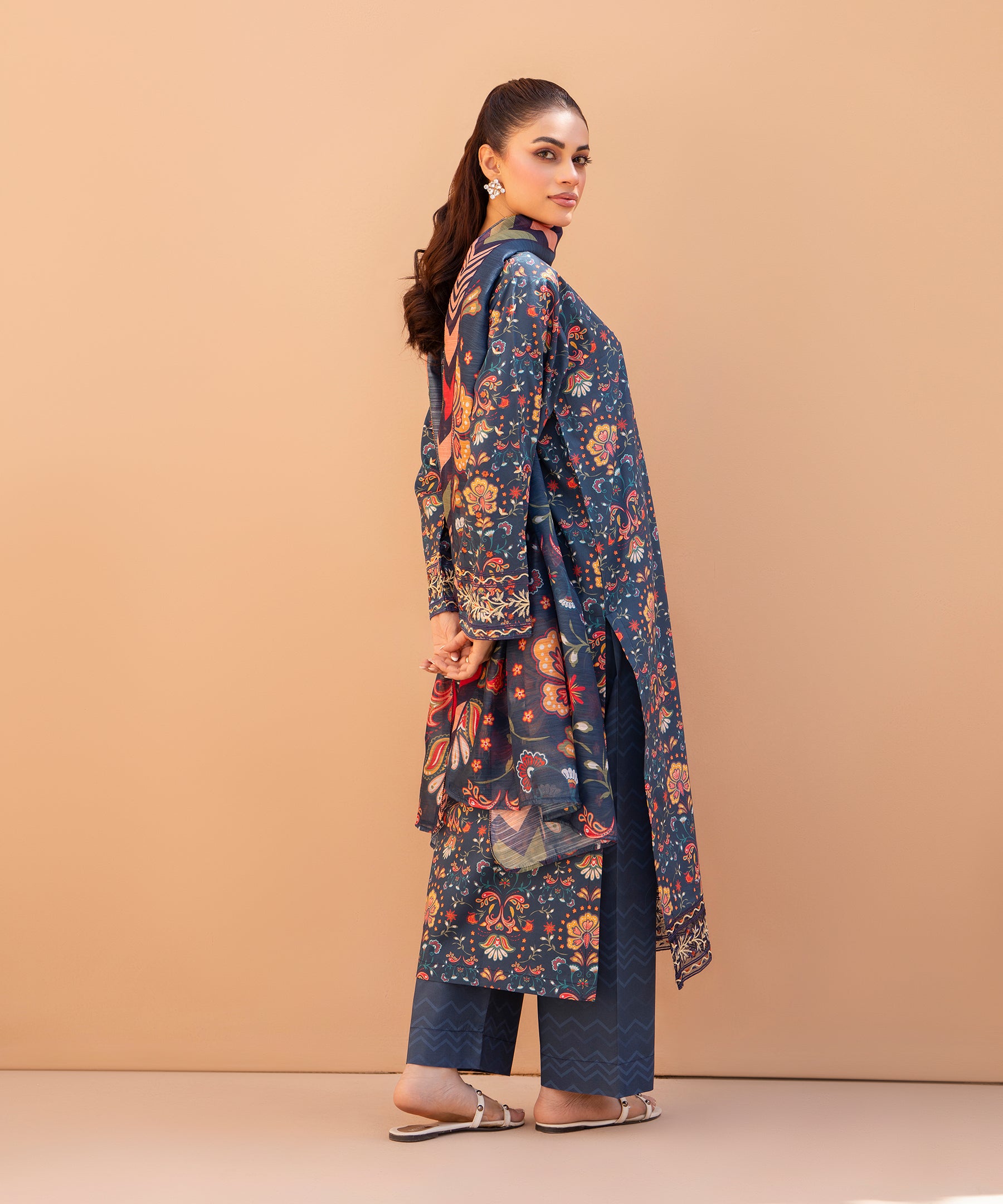 3PC Printed Embroidered Suit - LDS 1334