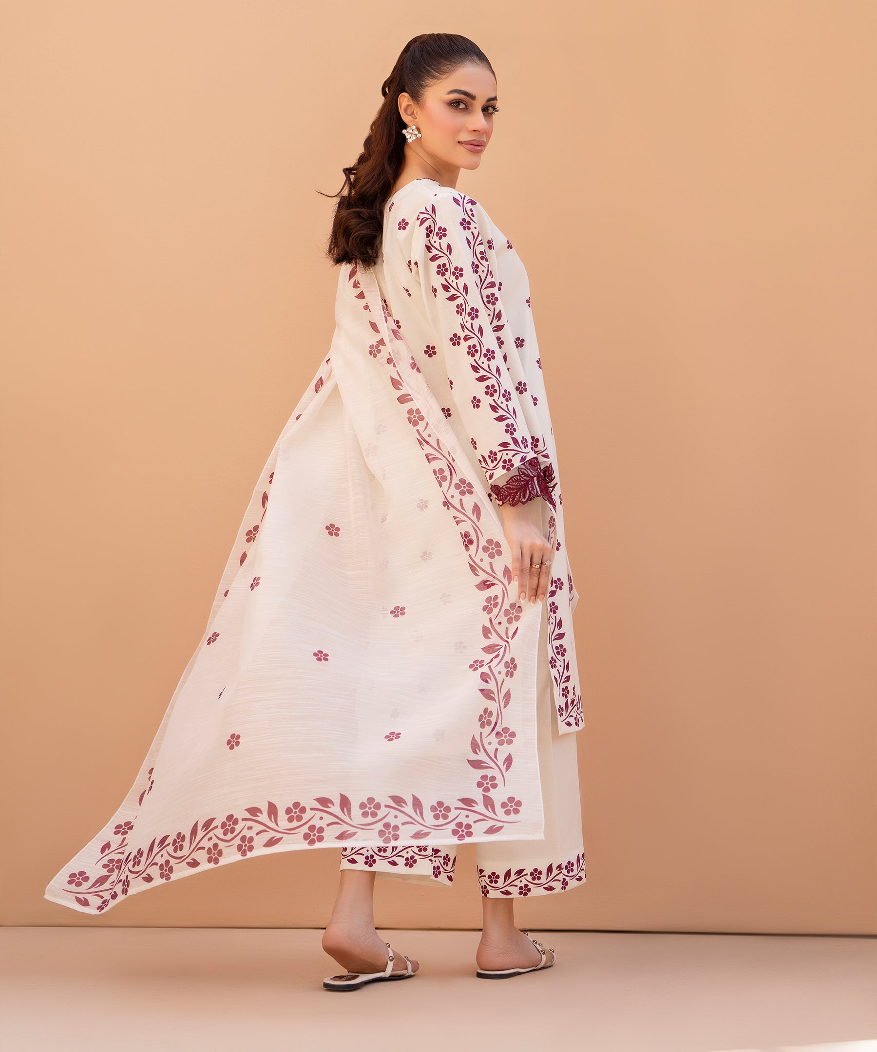 3PC Printed Embroidered Suit - LDS 1338