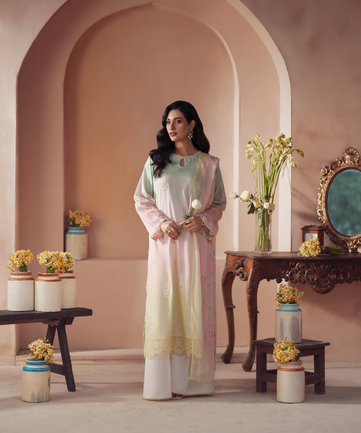 Women Solid Embroidered 3 Piece Suit - QUN072