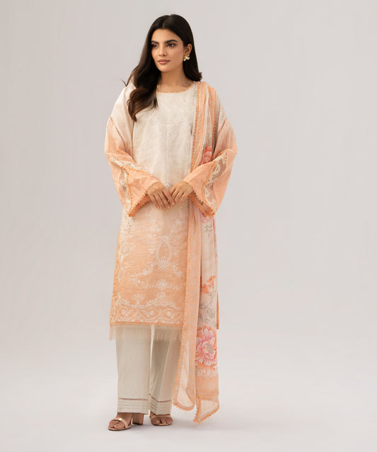 Women Printed Embroidered 3 Piece Suit - QUN076
