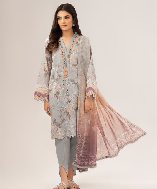 Women Printed Embroidered 3 Piece Suit - QUN071