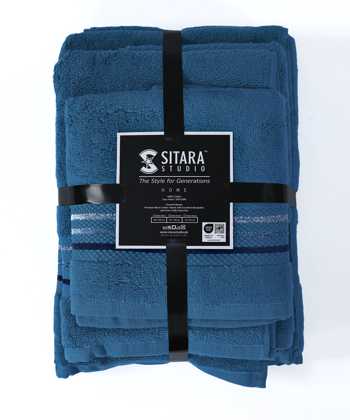 Channel Border Towel - Blue