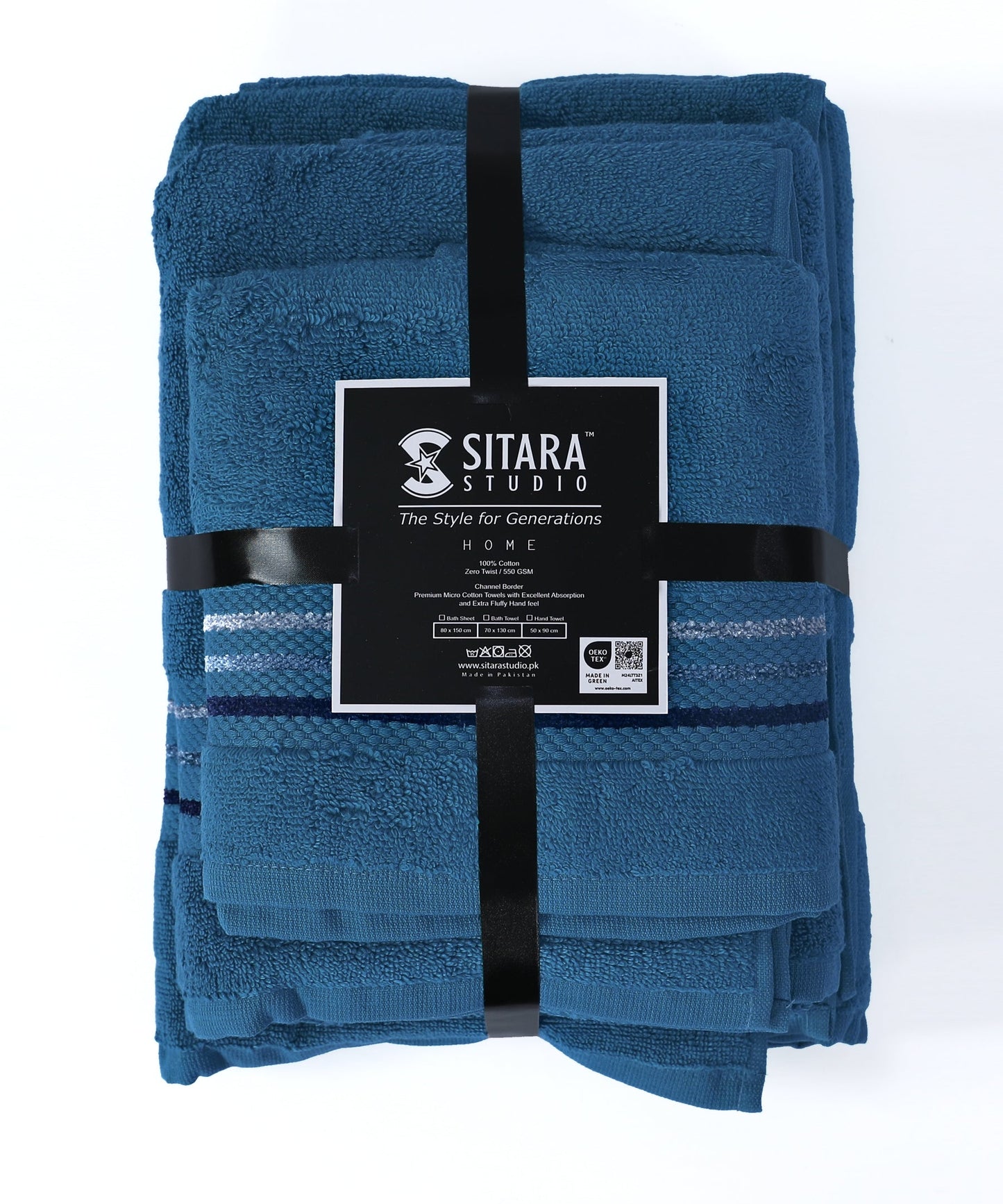 Channel Border Towel - Blue