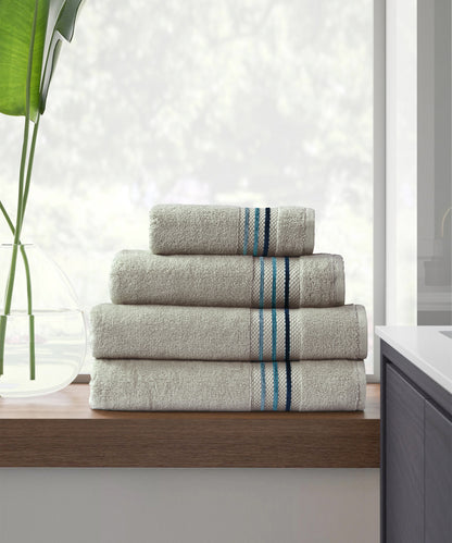 Channel Border Towel - Grey