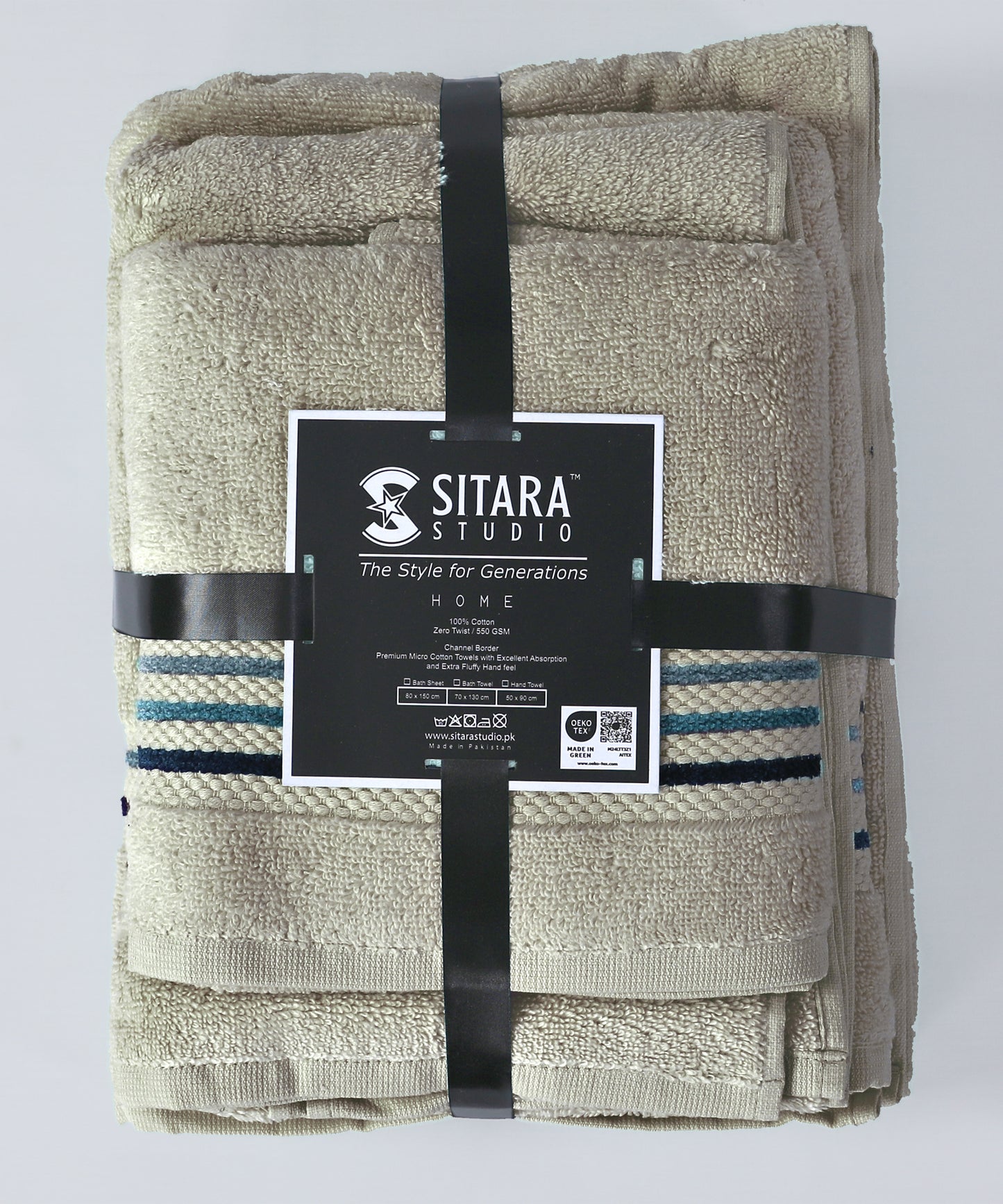 Channel Border Towel - Grey