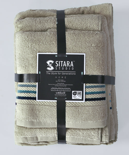 Channel Border Towel - Grey