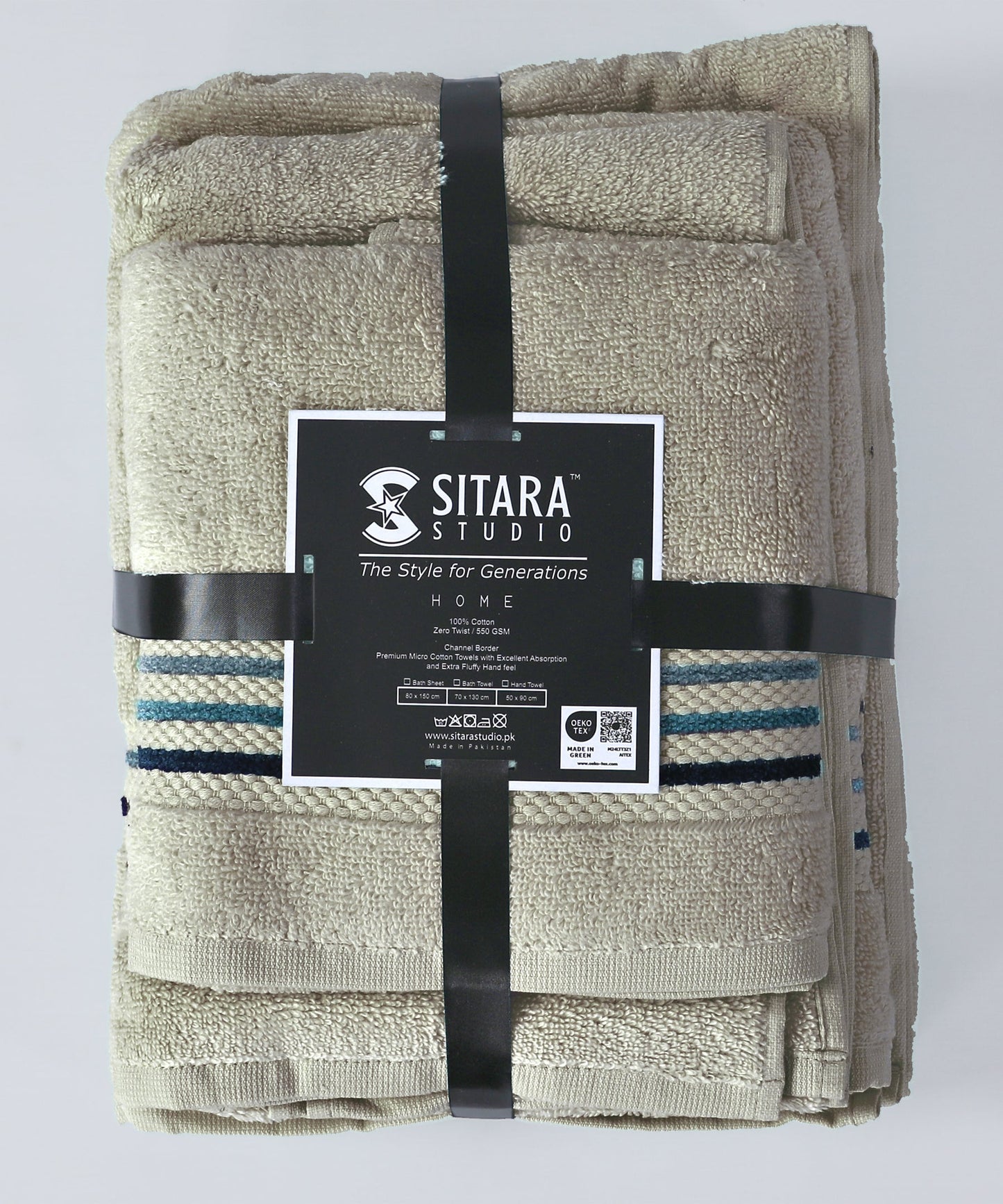 Channel Border Towel - Grey