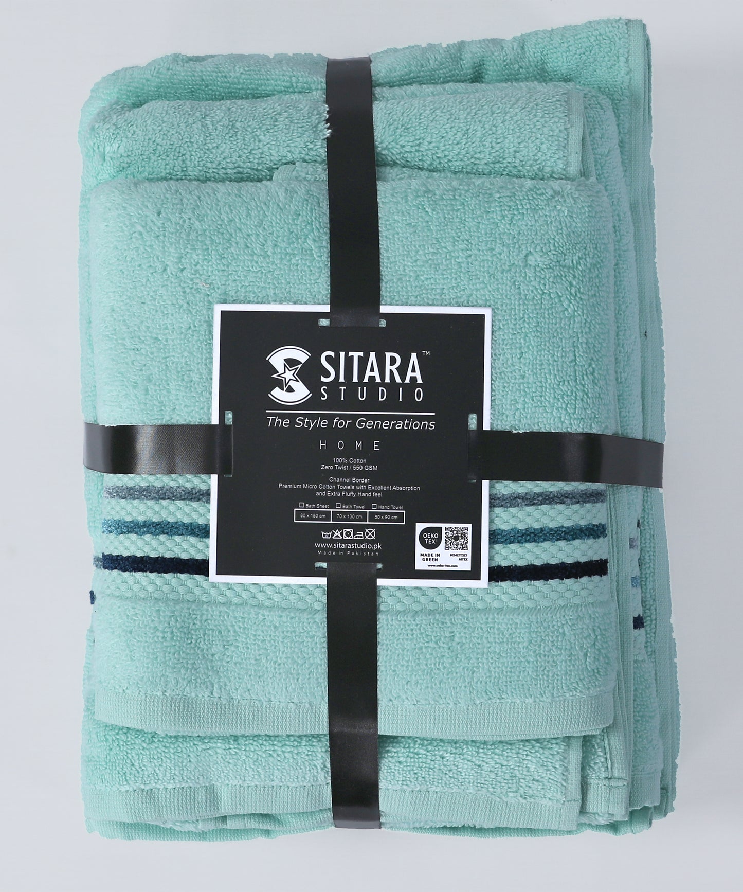 Channel Border Towel - Mint