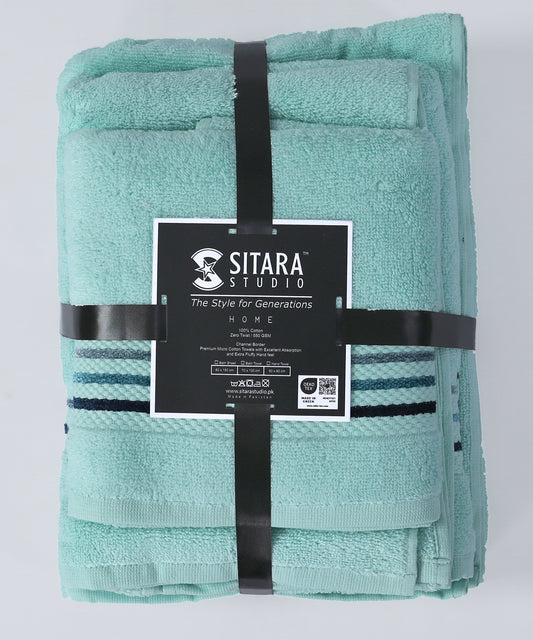 Channel Border Towel - Mint