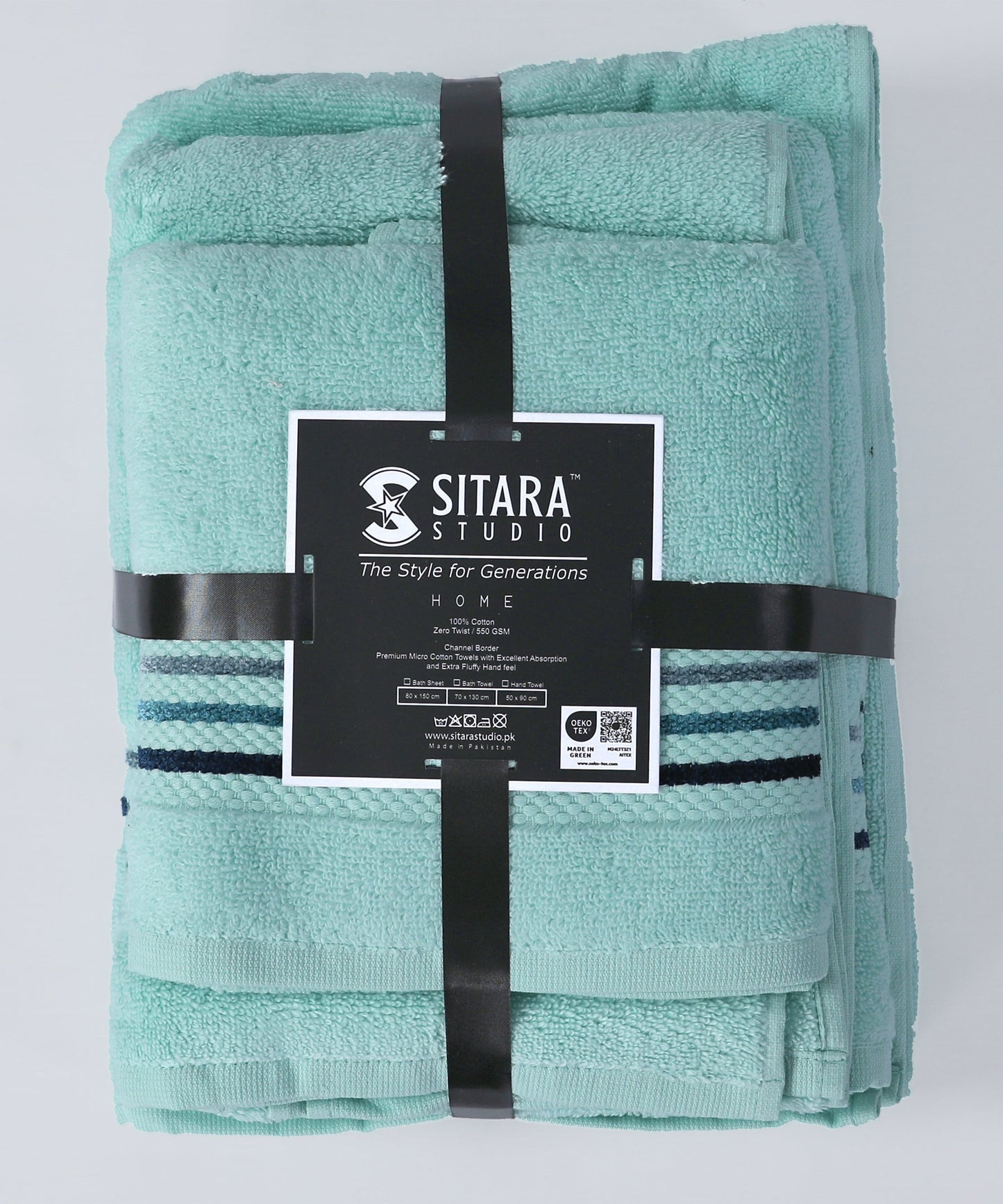 Channel Border Towel - Mint